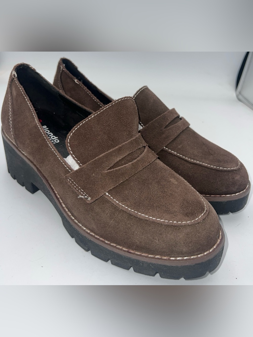 Blondo Dulce Brown Suede Waterproof Chunky Heel Loafers Women’s Size 8.5-9